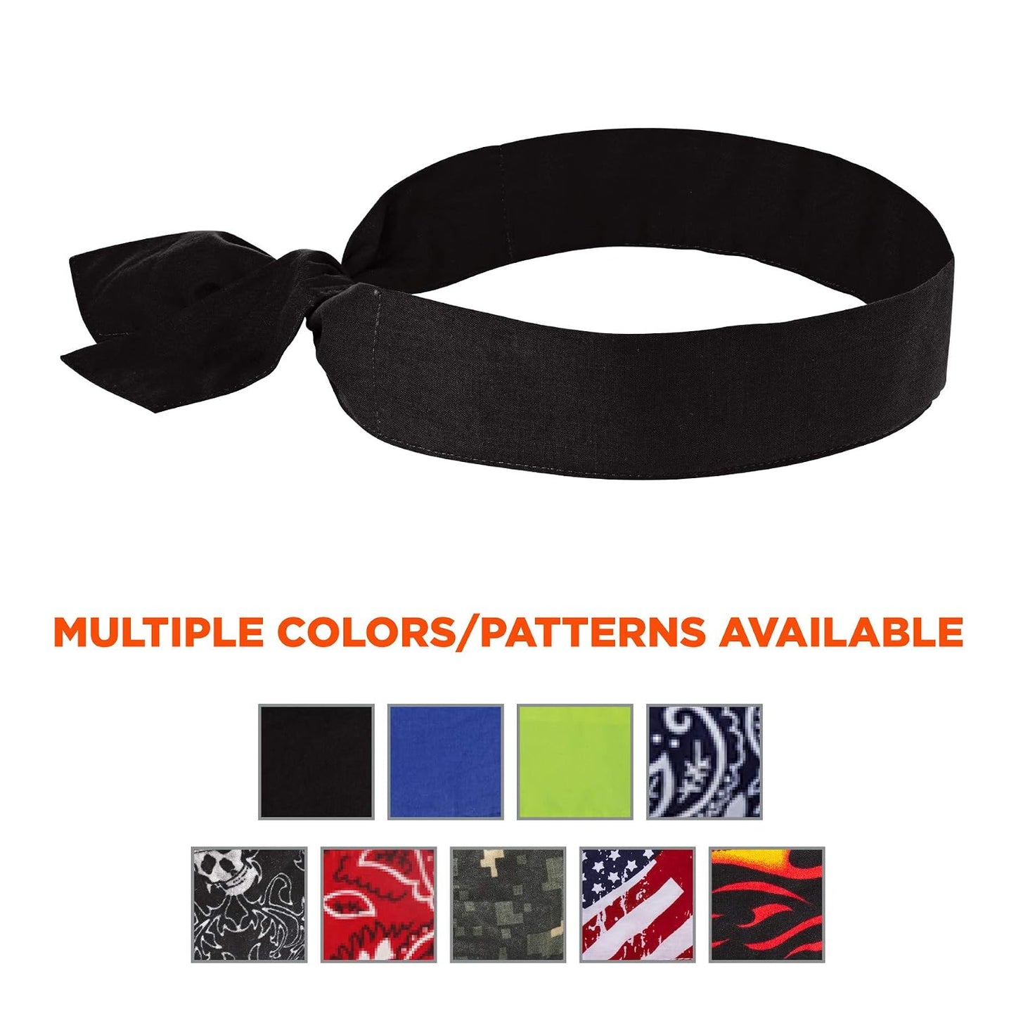 Chill Its 6700 Cooling Bandana, Evaporative Polymer Crystals for Cooling Relief, Tie for Adjustable Fit, 6-Pack, Black