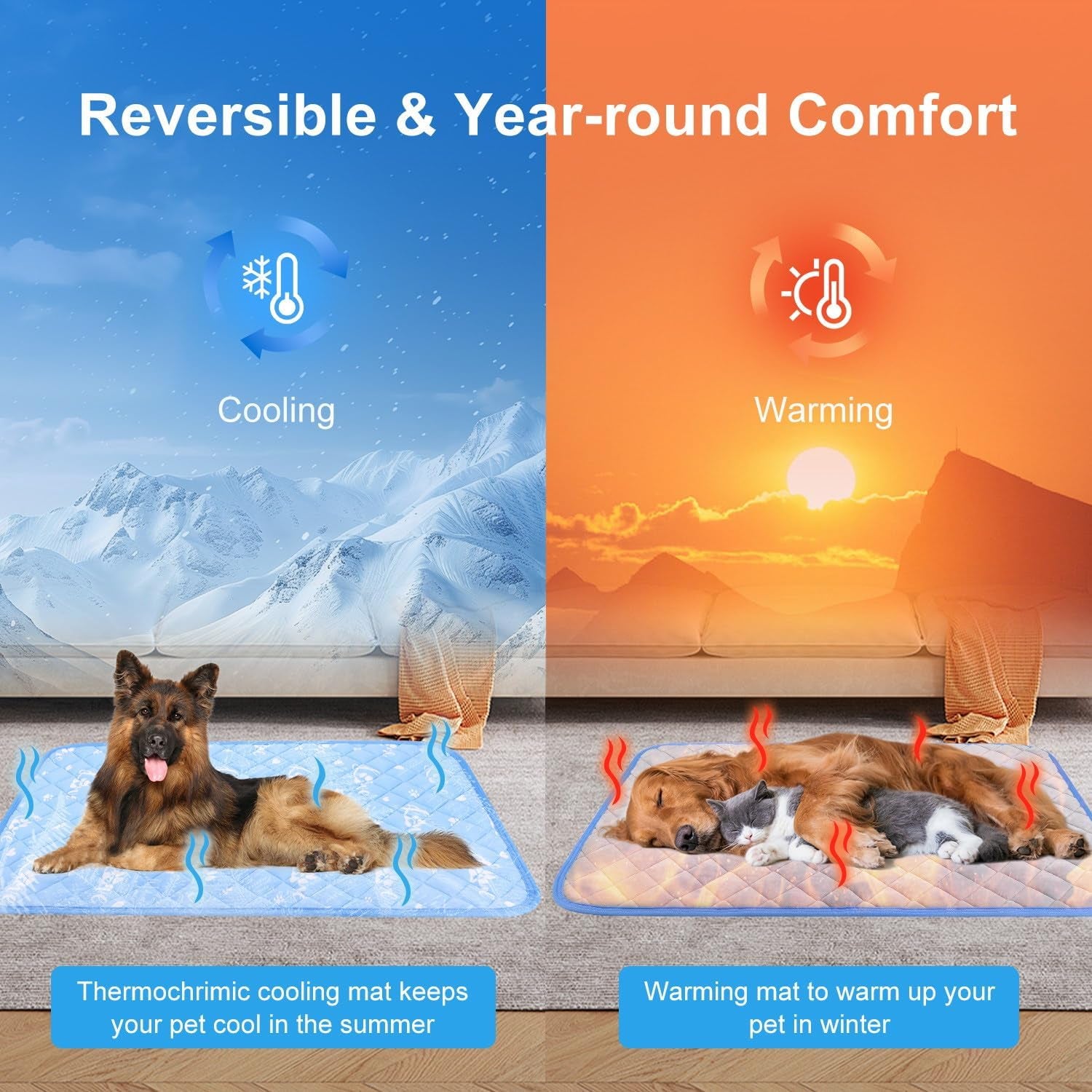 Dog Cooling Mat 36X23 Inch - Cool-Chill Cool Fiber, Endothermic Color Changing Pet Pad for Dogs & Cats, Double-Sided Cooling & Warm, Foldable & Washable Summer Blanket